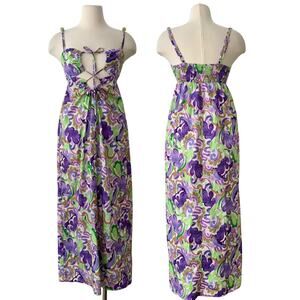 Suboo Botanica Floral Keyhole Cut-Out Maxi Dress Purple/Green XS